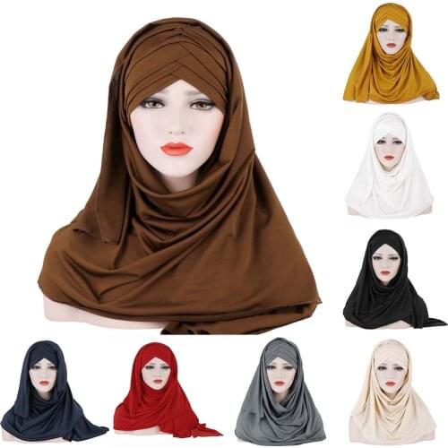 Criss Cross Muslim Scarf Hijabs Solid Color Cotton Blend Women Headwrap Jersey Turban Headscarf Headband on the Head Hair Cap