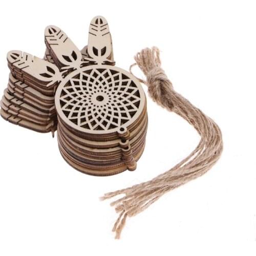 10Pcs Wood Laser Cut Dream Catcher Feather Shape Ornament Hanging Decoration New JUN21