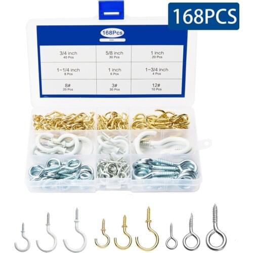 168PCS/Box Eye Screw Hook Keychain Sheep Eye Screw For Necklace Jewelries Picture Cup Hanger Wood Screws Assortment Kit