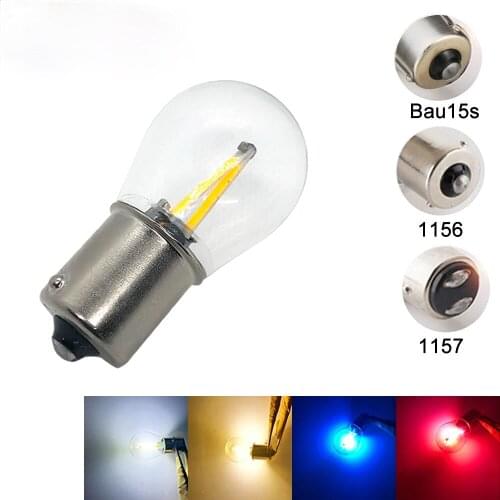 1X1156 BA15S 1157 BAY15D BAU15S CAR LED 2 COB Filament Light Turn Signal Bulbs Tail Parking Reverse Lamp 12V DC White Warm White