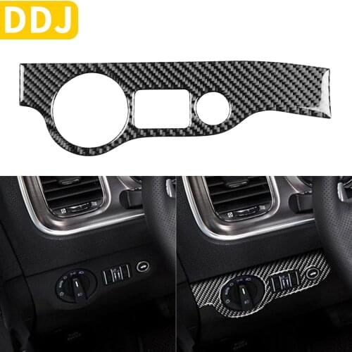 For Dodge Charger Carbon Fiber Head Light Switch Frame Panel Cover Sticker 2Pcs LD 2015+ SE RT Interior Tuning Car Accessories