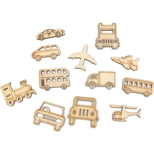 20pcs Wooden Transportation Shapes Wood Discs Slices Unfinished Wooden Cutouts Craft DIY Decoration Mixed Patten