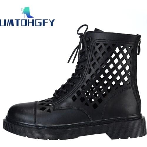 2021 Classic Women Martin Boots Cow Leather Punk Design Hollow Out Cool Girls Gladiator Summer Sandals Ladies Cut-outs Black