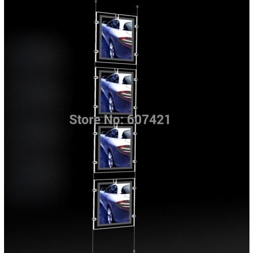 4 Unit/ Column) A4 Single Side LED Light Pocket Window Display,Suspended Portrait LED Light Pocket Kits with U Pocket