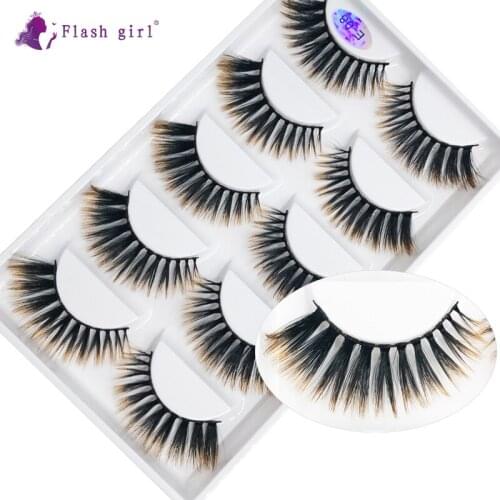 Flash Girl 5 Pairs Natural False Eyelashes E08 Handmade Thick Soft Eyelash Extension High Volume Fluffy Eye Lashes For Beauty