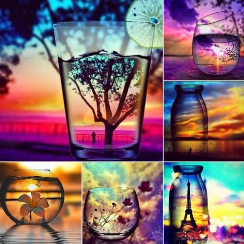 5D Diy Diamond Painting "Sunset wine bottle scenery" Kit Full Drill Embroidery Mosaic Art Picture Rhinestones Home Decor Gift