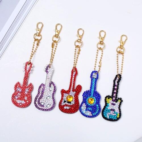 Guitardiamond painting keychain fantasty keychain handmade diamond mosaic bag pendant for Woman Jewelry Keyring-5 series