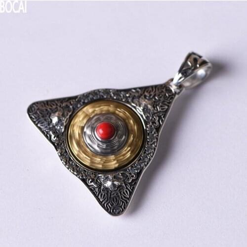 BOCAI 2021 New real S925 Silver Jewelry Vintage Vajra Pendant for Man and Woman Chinese Zodiac Triangle Necklace Pendant