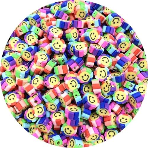 10mm Sun Flower Smiley Polymer Clay Spacer Loose Beads Garment Beads Jewelry Making DIY Bracelet Accessories