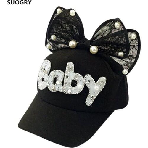 Brand New Summer Children Kids Pearl Flower Bow Peak Cap Baseball Cap Hat For Girls Children Adjustable Snapback Casquette