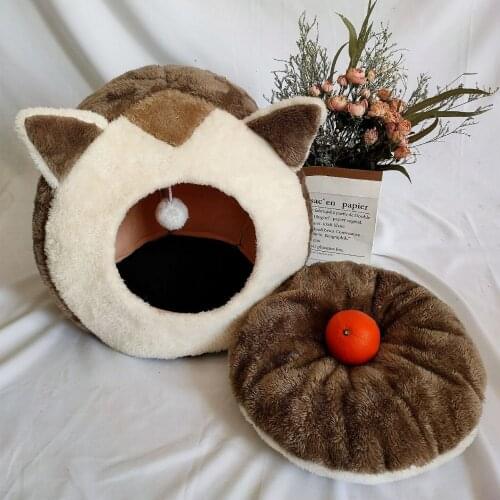 Pet Cat Nest Closed Cat Nest Kennel Winter Plus Velvet Removable and Washable Pet Cat House Pet Supplies