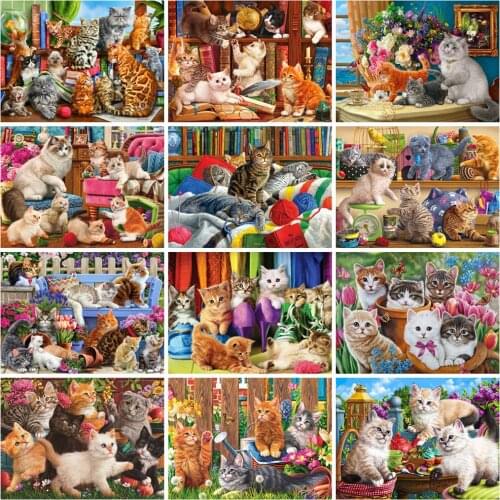 EverShine Diamond Embroidery Cat Cross Stitch Kits Diamond Painting Animals Picture Rhinestones Handicraft Mosaic Art Home Decor