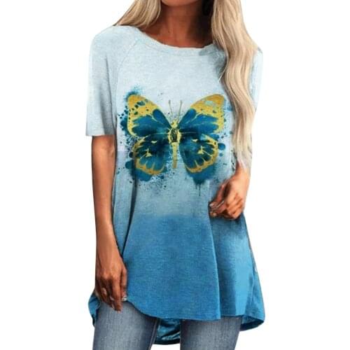 Butterfly Print Tshirts Women Summer 2021 Short Sleeve Tees For Woman Vintage Loose Crew Neck Loose Harajuku Tops Топ Женский