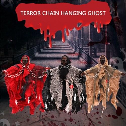 Halloween Party Hanging Ghost with Glowing Eyes Horror Music Button Battery Powered Party Props