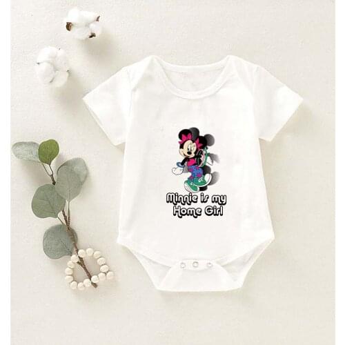 Disney Mickey Mouse Summer Baby Girls Romper Cartoon Base White Cotton Streetwear Tees Casual Short Bodysuits Kawaii Children
