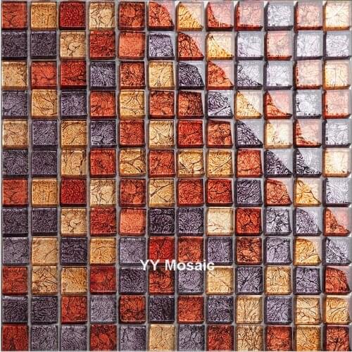 Purple Gold Red foil glass crystal craft mosaic tiles Kitchen backsplash,Bath shower wall TV fireplace background art,YY-96