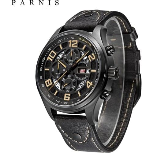 Parnis Fashion Casual Mens Quartz Watch Men 43mm Rose Gold Case Japanese Quartz Orange Number Mens Wrist Watches