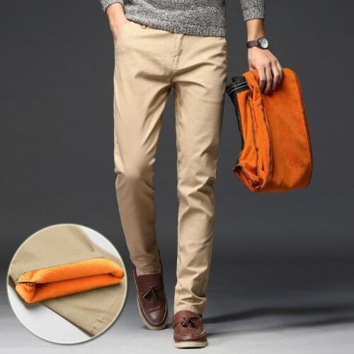 Men Casual Fleece Warm Suit Pants Winter Slim Fit Straight Formal Man Work Trousers Male Plus Velvet Thicken Stretch Dress Pant