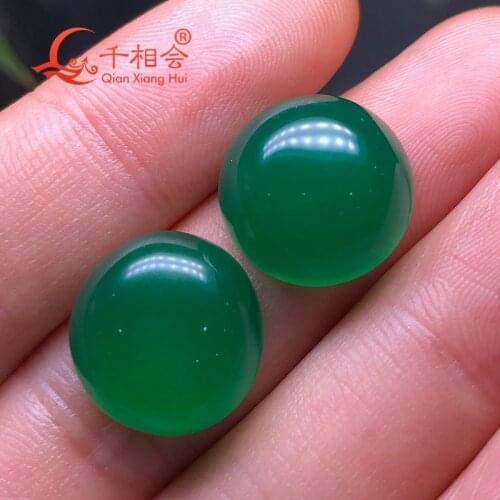Natural green agate round shape cabochon flat back loose gemstone