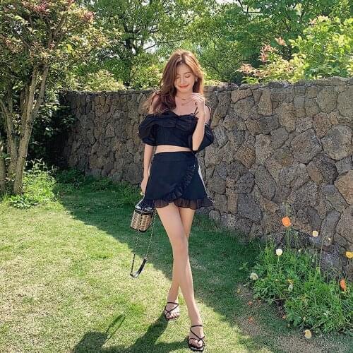 2021 New High Waist Bikini Swimwear Women Swimsuit Skirt Sleeves Summer Set Two Piece Suits Swim Bathing Suit Beachwear