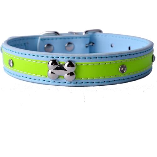 Fashion Pu Leather Dog Collar Bone Shaped Studded Puppy Collars for Small Dogs Pet Supplies Size S M L drop shipping
