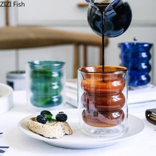 220ml Transparent Cup Creative Modern Double Glass Heat-resistant Insulation Color Coffee Cup Milk Tea Fruit Juice Drink Cistern