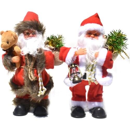 Christmas Electric Santa Claus Holding Lantern /Bear Doll Music Creative Xmas Decor Kid Toy Gift exquisite facial expression toy