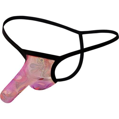 Elephant Nose Sexy Mens Underwear Slippery Soft Bohemian Print See-through Mesh Sexy Thin belt Thong penis sheath Gay man tanga