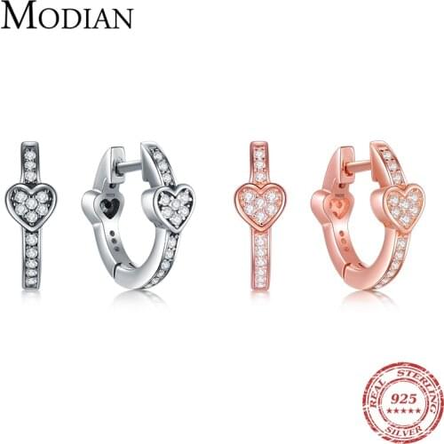 Modian Charm Fashion 100% Real 925 Sterling Silver Hearts Dazzling CZ Hoop Earrings For Women Crystal Sterling Silver Jewelry