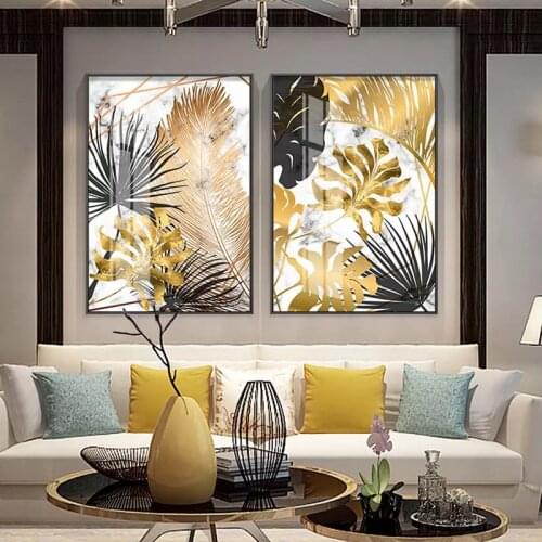 Nordic Modern Minimalist Golden Plant Leaf Poster Living Room Dining Room Bedroom Sofa Home Background Wall Decoration Painting