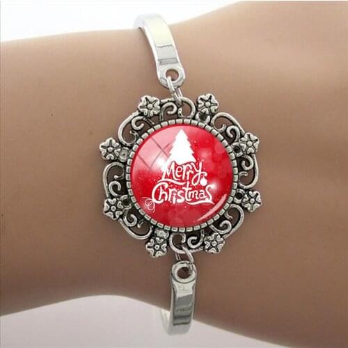 TAFREE Merry Christmas Words Photo 15mm Glass Lace Charm Bracelets 2021 New Year Letters Metal Bangle Girls Xmas Jewelry CM318
