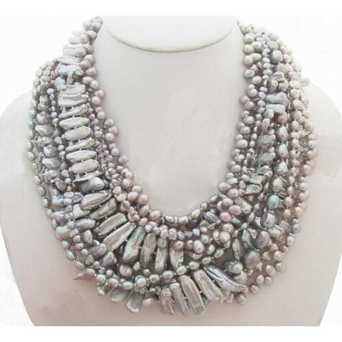 Unique Pearls jewellery Store Multi Strand Baroque Genuine Freshwater Pearl Necklace Magnet Clasp Fine Jewelry