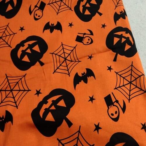 Viaphil Vintage Orange Big Halloween Pumpkin Bat Net Ghost Printed Cotton Fabric For DIY Sewing Party Home Decor