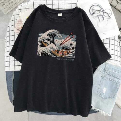 Women T Shirt Cartoon The Great Wave Brand T-Shirt Casual Harajuku Short Sleeve Hip Hop Womens Tops Ukiyoe Sushi Tee Clothing
