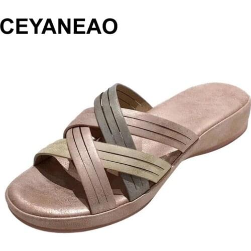 CEYANEAOWomen Sandals New Summer Shoes For Women Non-Slip Flat Ladies Slippers Plus Size Cross Belt Casual Cozy Beach Flip Flop