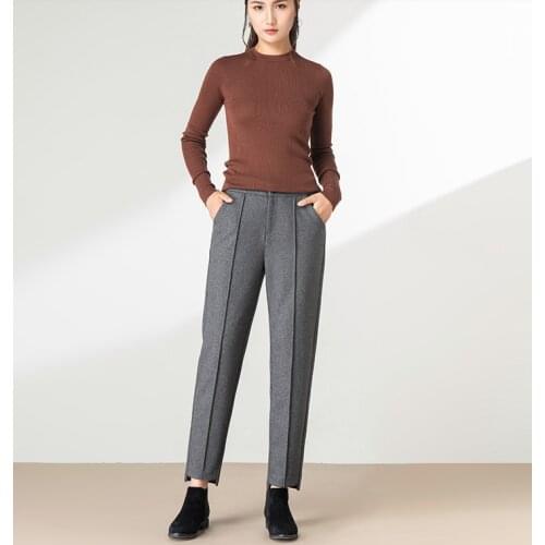 High Quality Real Wool Female Harem Pants Autumn Winter 2020 Womens Trousers Slim Warm Womens Pants Pantalon Mujer Zjt1381