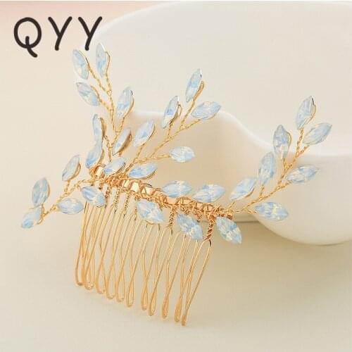 QYY Fashion 2pcs/lot Austrian Crystal Hair Combs Wedding Hair Clips for Bride Handmade Hair Ornaments Jewelry Women Headdress