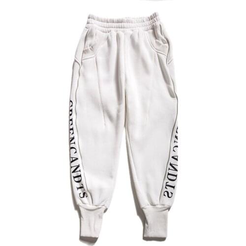 2019 Women Winter Thicker Harem Pants Letter Patten White Trousters with Zipper Streetwear Pants Women