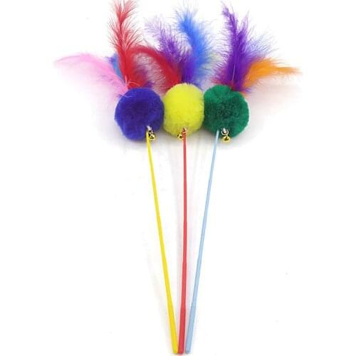 1 Pcs Pet Cat Teaser Feather Plush Plastic Cat Catcher Toy Cat Wand Stick Cat Interactive Toys