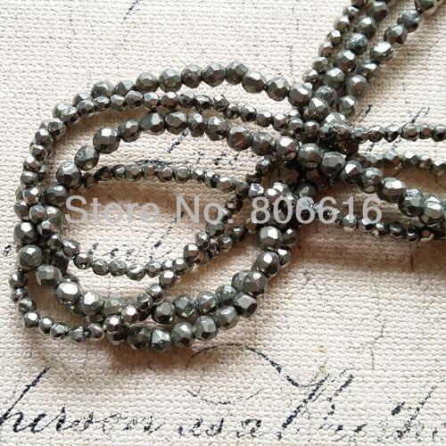 4mm-6mm) 2 strands/lot Natural Pyrite Strands Semi-precious Stone Bead Round-brilliant Jewelry Beads