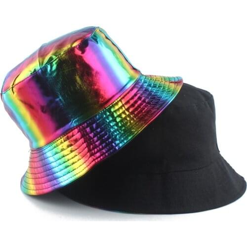 2020 Fashion Streetwear Leather Fisherman Hat Reversible Bucket Hat Harajuku Hip Hop Caps Summer Sun Hats For Women Men