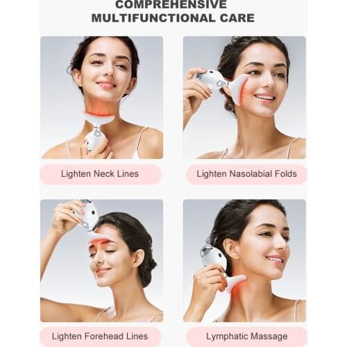 3 Colors Led Facial Neck Massager PhotonTherapy Heating Face Neck Wrinkle Removal Machine Reduce Double Chin Skin Lift