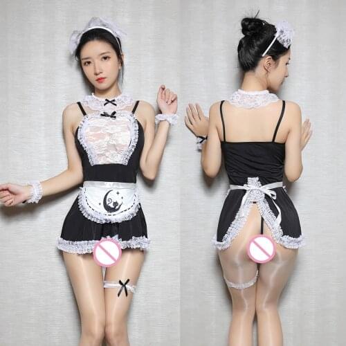 Gothic Maid Cat Skirt Sex Temptation Sexy Lingerie Set Open Crotch Cosplay Japanese Maid 7 Piece Set