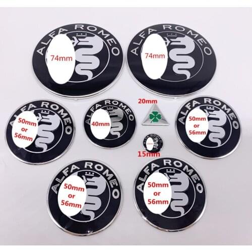 9pcs/1Lot Alfa Romeo CAR Logo full sets Hood Trunk Wheel Center Cap Emblem Brera 156 166 159 GT Spider Giulietta Stelvio