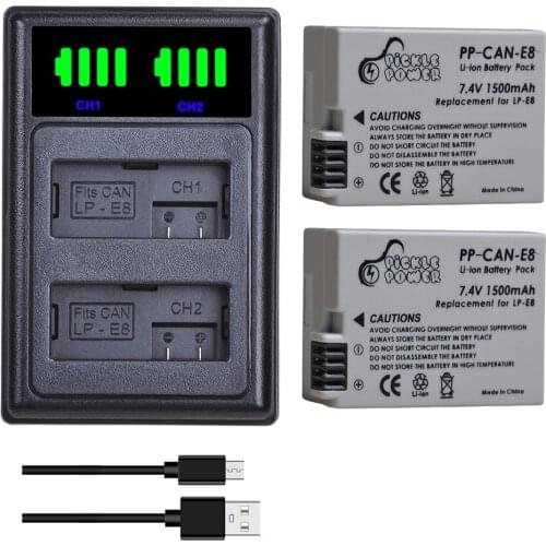 LP-E8 LPE8 LP E8 Battery 1500mAh + LED Dual Charger for Canon EOS 550D 600D 650D 700D Kiss X4 X5 X6i X7i Rebel T2i T3i T4i T5i