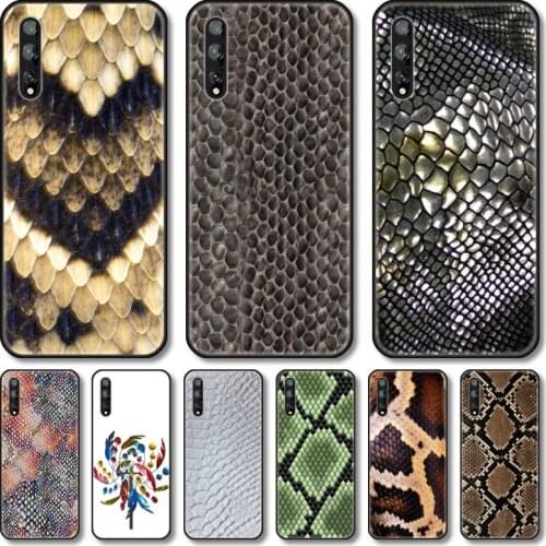 Snake skin Phone Case For Huawei Y 5 6 7 8 9 A P S Pro 2020 2019 Black Shell Cover