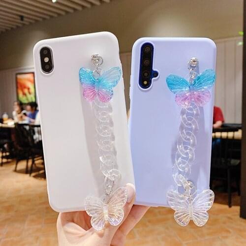 Crystal Butterfly Bracelet Phone Case For Xiaomi Redmi Note 9S 9 Pro Note 8 8T 7 6 5 4 4X 10X S2 GO K20 K30 TPU Chain Cover