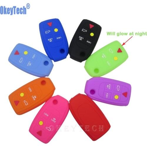 OkeyTech Car Key Case Silica Gel Cover For Volvo S40 S80 S60 V70 XC70 XC90 D05 5 Buttons Silicone Flip Key Holder