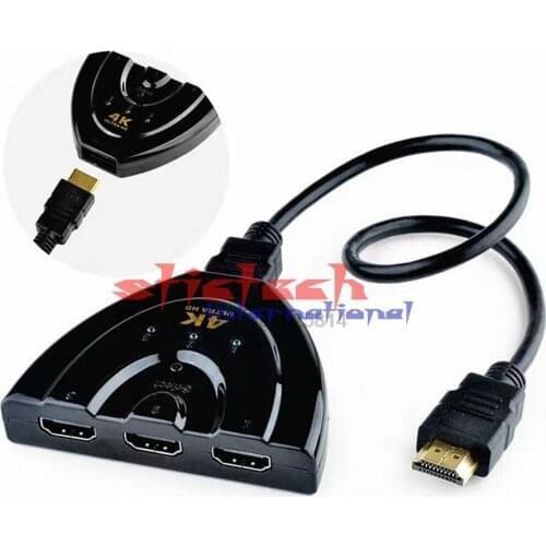 By dhl or ems 200pcs 4K *2K 3 Port HDMI Splitter 3D Switcher Auto Switch 3 In 1 Out Converter Cable support all For Apple PS4