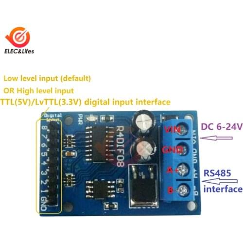 DC 12V 8 Channels Digital Switch RS485 Acquisition Board TTL LvTTL CMOS IO for PLC Expand Relay Industrial Automation